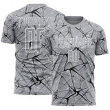 Custom Gray Black-White Abstract Network Crackle Sublimation Soccer Uniform Jersey