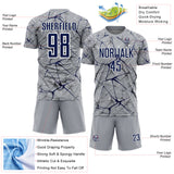 Custom Gray Navy-White Abstract Network Crackle Sublimation Soccer Uniform Jersey