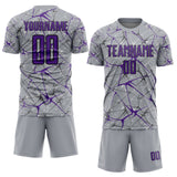 Custom Gray Purple-Black Abstract Network Crackle Sublimation Soccer Uniform Jersey