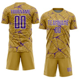 Custom Old Gold Purple-White Abstract Network Crackle Sublimation Soccer Uniform Jersey