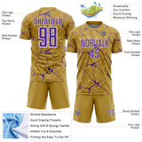 Custom Old Gold Purple-White Abstract Network Crackle Sublimation Soccer Uniform Jersey