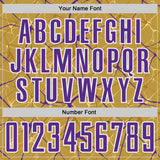 Custom Old Gold Purple-White Abstract Network Crackle Sublimation Soccer Uniform Jersey