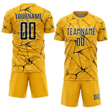 Custom Gold Black-White Abstract Network Crackle Sublimation Soccer Uniform Jersey