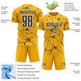 Custom Gold Black-White Abstract Network Crackle Sublimation Soccer Uniform Jersey