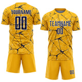 Custom Gold Navy-White Abstract Network Crackle Sublimation Soccer Uniform Jersey