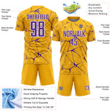 Custom Gold Purple-White Abstract Network Crackle Sublimation Soccer Uniform Jersey