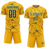 Custom Gold Green-White Abstract Network Crackle Sublimation Soccer Uniform Jersey