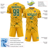 Custom Gold Green-White Abstract Network Crackle Sublimation Soccer Uniform Jersey