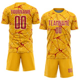 Custom Gold Red-White Abstract Network Crackle Sublimation Soccer Uniform Jersey