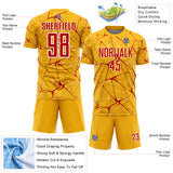 Custom Gold Red-White Abstract Network Crackle Sublimation Soccer Uniform Jersey
