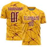 Custom Gold Crimson-White Abstract Network Crackle Sublimation Soccer Uniform Jersey