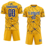 Custom Gold Royal-White Abstract Network Crackle Sublimation Soccer Uniform Jersey