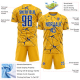 Custom Gold Royal-White Abstract Network Crackle Sublimation Soccer Uniform Jersey