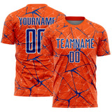 Custom Orange Royal-White Abstract Network Crackle Sublimation Soccer Uniform Jersey
