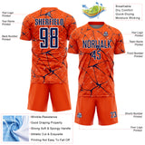 Custom Orange Navy-White Abstract Network Crackle Sublimation Soccer Uniform Jersey