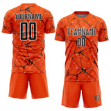Custom Orange Black-White Abstract Network Crackle Sublimation Soccer Uniform Jersey