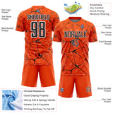 Custom Orange Black-White Abstract Network Crackle Sublimation Soccer Uniform Jersey