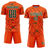 Custom Orange Green-White Abstract Network Crackle Sublimation Soccer Uniform Jersey