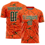 Custom Orange Green-White Abstract Network Crackle Sublimation Soccer Uniform Jersey