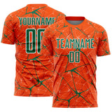 Custom Orange Kelly Green-White Abstract Network Crackle Sublimation Soccer Uniform Jersey