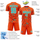 Custom Orange Aqua-White Abstract Network Crackle Sublimation Soccer Uniform Jersey