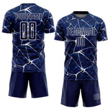 Custom Navy-White Abstract Network Crackle Sublimation Soccer Uniform Jersey