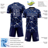 Custom Navy-White Abstract Network Crackle Sublimation Soccer Uniform Jersey