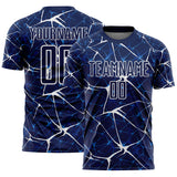 Custom Navy-White Abstract Network Crackle Sublimation Soccer Uniform Jersey