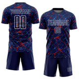 Custom Navy Red-White Abstract Network Crackle Sublimation Soccer Uniform Jersey