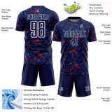 Custom Navy Red-White Abstract Network Crackle Sublimation Soccer Uniform Jersey