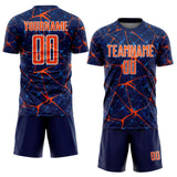 Custom Navy Orange-White Abstract Network Crackle Sublimation Soccer Uniform Jersey