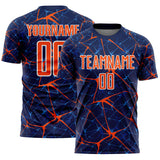 Custom Navy Orange-White Abstract Network Crackle Sublimation Soccer Uniform Jersey
