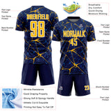 Custom Navy Gold-White Abstract Network Crackle Sublimation Soccer Uniform Jersey