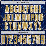 Custom Navy Old Gold-White Abstract Network Crackle Sublimation Soccer Uniform Jersey
