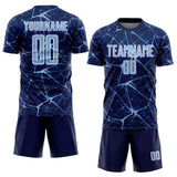Custom Navy Light Blue-White Abstract Network Crackle Sublimation Soccer Uniform Jersey