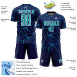Custom Navy Teal-White Abstract Network Crackle Sublimation Soccer Uniform Jersey