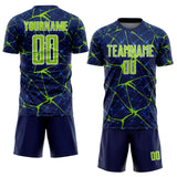Custom Navy Neon Green-White Abstract Network Crackle Sublimation Soccer Uniform Jersey