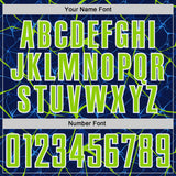 Custom Navy Neon Green-White Abstract Network Crackle Sublimation Soccer Uniform Jersey