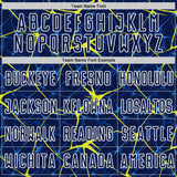 Custom Navy Neon Yellow-White Abstract Network Crackle Sublimation Soccer Uniform Jersey