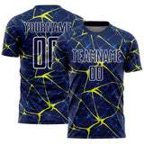 Custom Navy Neon Yellow-White Abstract Network Crackle Sublimation Soccer Uniform Jersey