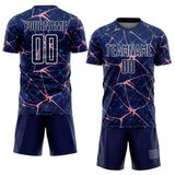 Custom Navy Medium Pink-White Abstract Network Crackle Sublimation Soccer Uniform Jersey
