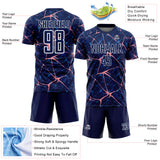 Custom Navy Medium Pink-White Abstract Network Crackle Sublimation Soccer Uniform Jersey