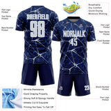 Custom Navy Silver-White Abstract Network Crackle Sublimation Soccer Uniform Jersey