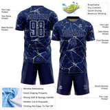 Custom Navy-Gray Abstract Network Crackle Sublimation Soccer Uniform Jersey