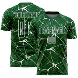 Custom Green-White Abstract Network Crackle Sublimation Soccer Uniform Jersey