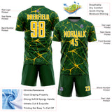 Custom Green Yellow-White Abstract Network Crackle Sublimation Soccer Uniform Jersey