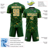 Custom Green Old Gold-White Abstract Network Crackle Sublimation Soccer Uniform Jersey