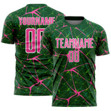 Custom Green Pink-White Abstract Network Crackle Sublimation Soccer Uniform Jersey
