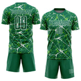 Custom Kelly Green-White Abstract Network Crackle Sublimation Soccer Uniform Jersey