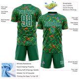 Custom Kelly Green Orange-White Abstract Network Crackle Sublimation Soccer Uniform Jersey